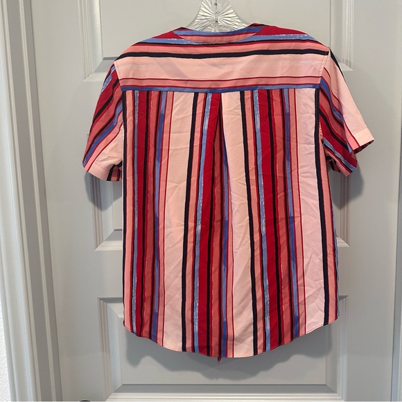 Cynthia Rowley Pink/Red Striped Short Sleeve Blouse size Medium - Picture 8 of 8